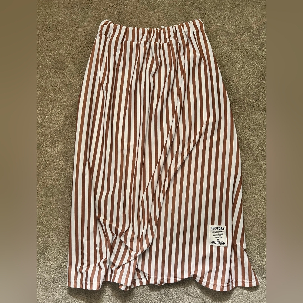 Tory Burch Brown and White Wrap Midi Skirt